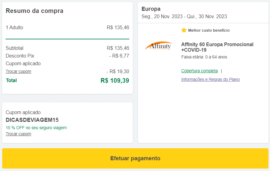 Área de fechamento de pedido da Seguros Promo