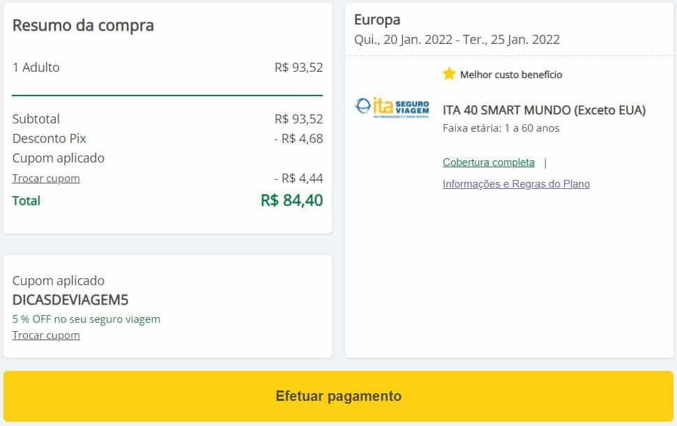 Área de fechamento de pedido da Seguros Promo