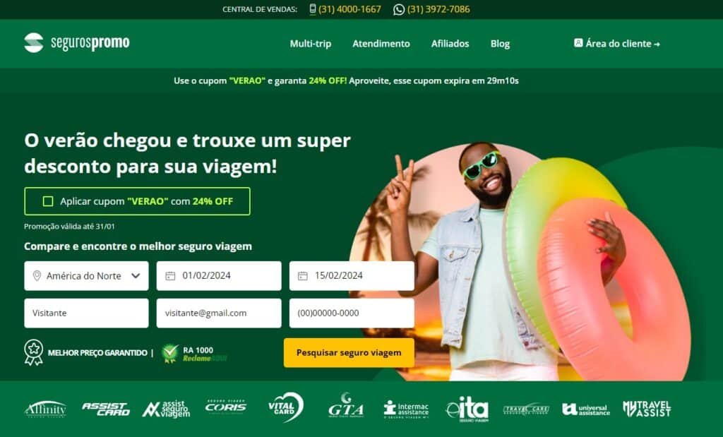 Print da tela inicial do site da Seguros Promo